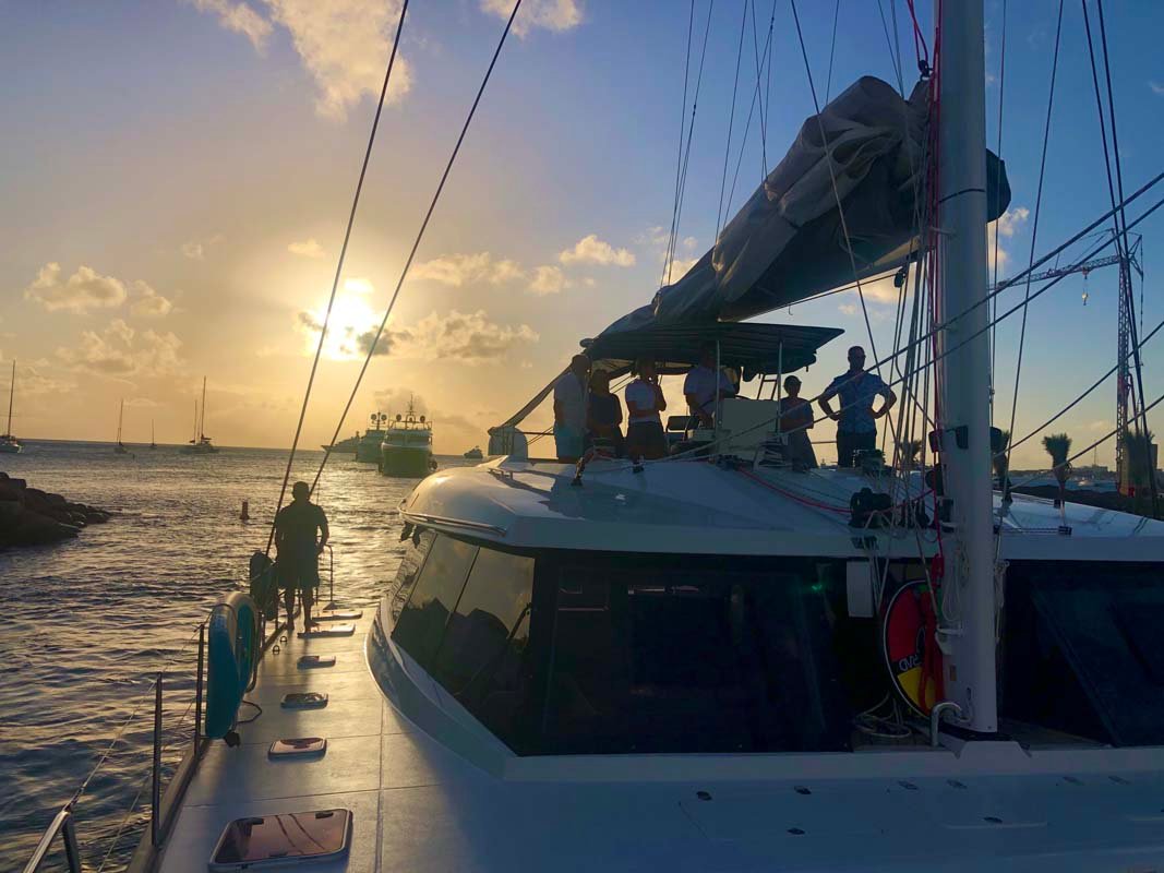 White Sunreef 62 catamaran sailing with full rig, luxury charter in St. Maarten