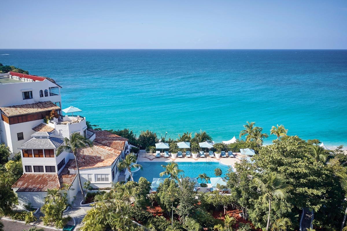 Coastal suite interior with sea view terrace, luxury resort in St. Maarten
