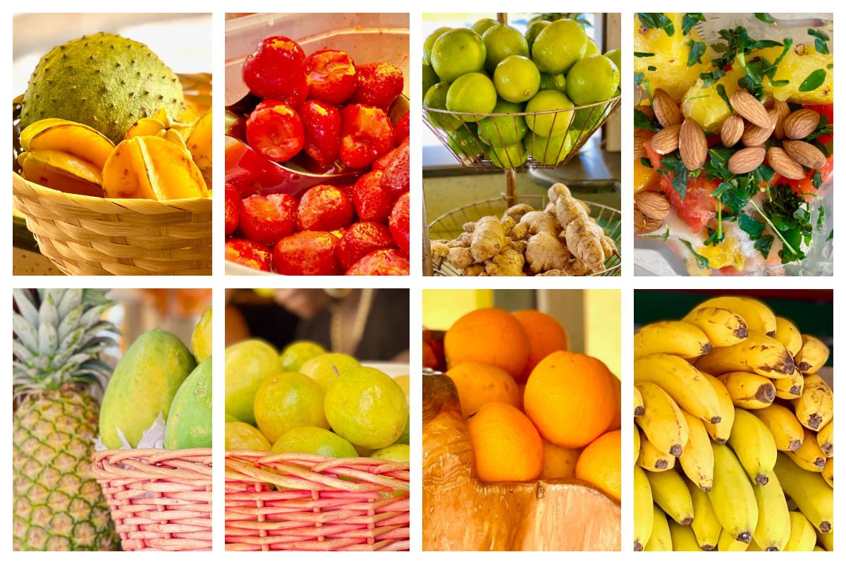 Juice Bar SXM - Soursop, Mango, Banana, Passion fruit, Starfruit, Oranges, Papaya, Strawberry, Nuts, Moringa, Ginger, Lime