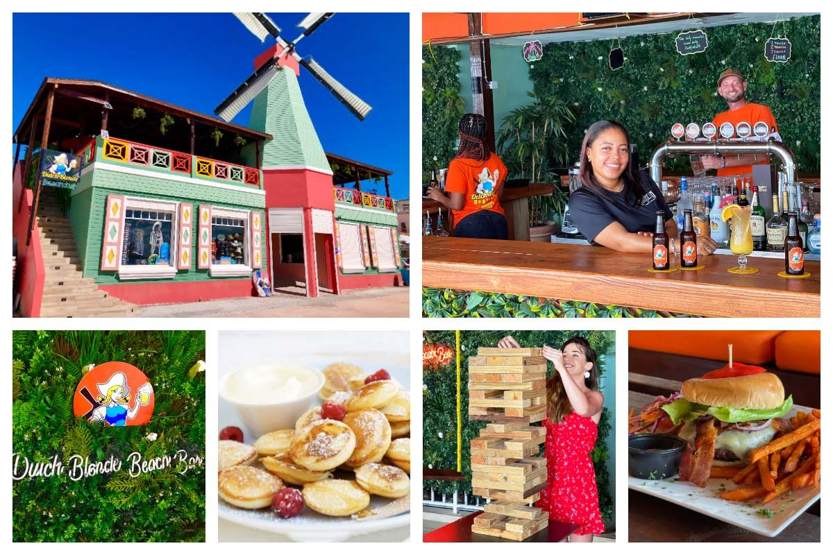 Dutch Blonde Beach Bar & Restaurant - Philipsburg, Local Beer Garden, Boardwalk, San Martin Brewery, SXM Beer, Dutch Windmill