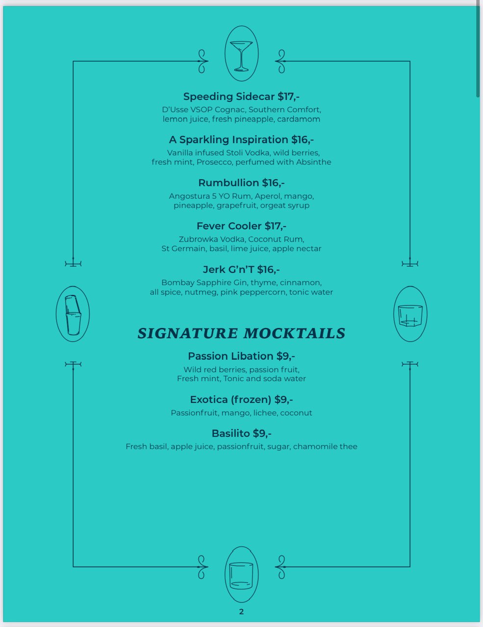 Kingsman cocktail menu showcasing signature drinks in Simpson Bay, St. Maarten