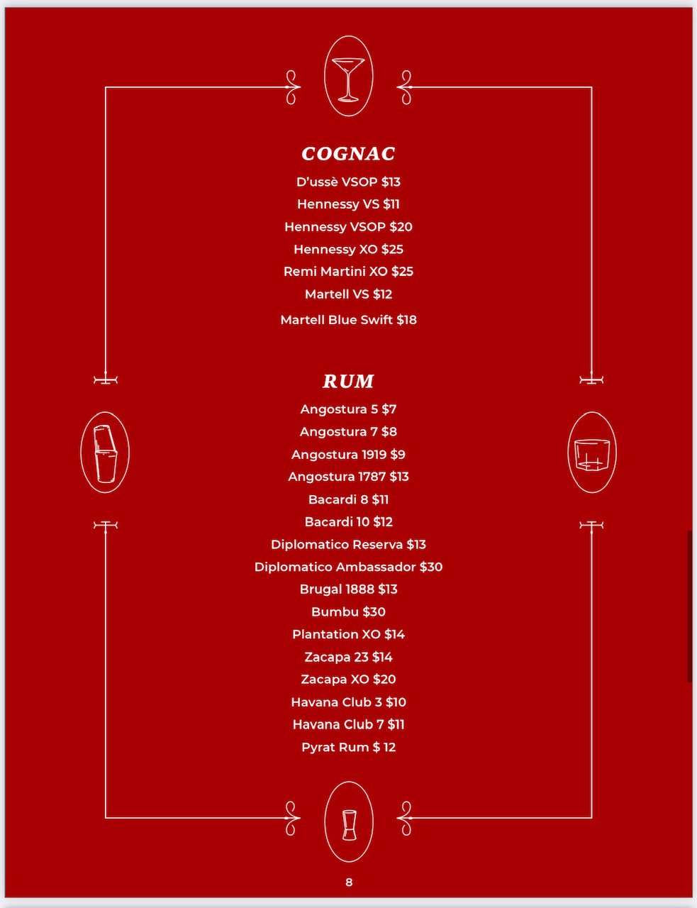Premium cognac and rum selection at Kingsman Lounge in Simpson Bay, St. Martin.