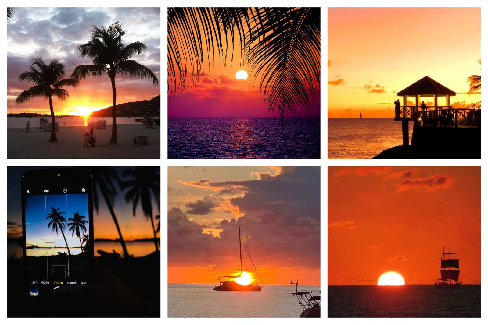 Vibrant red and orange hues paint the sky over the Caribbean Sea as the sun sets in St. Martin, SXM