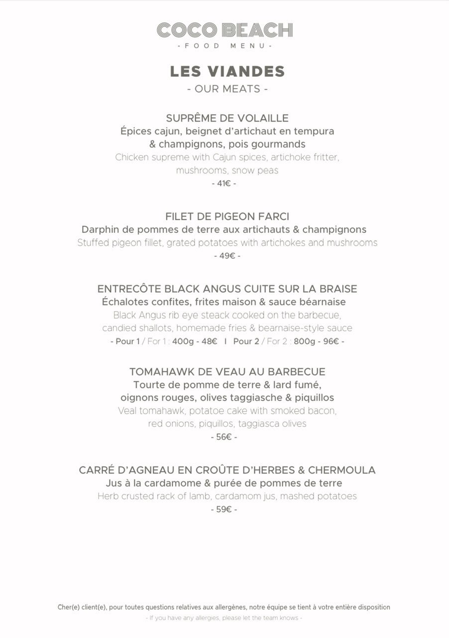 Meat Dishes and Steaks at Coco Beach - Menu 2023