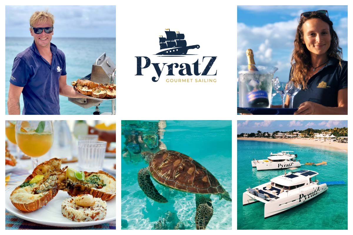 Chef preparing gourmet meal aboard Pyratz Gourmet Sailing's luxury catamaran in St. Martin