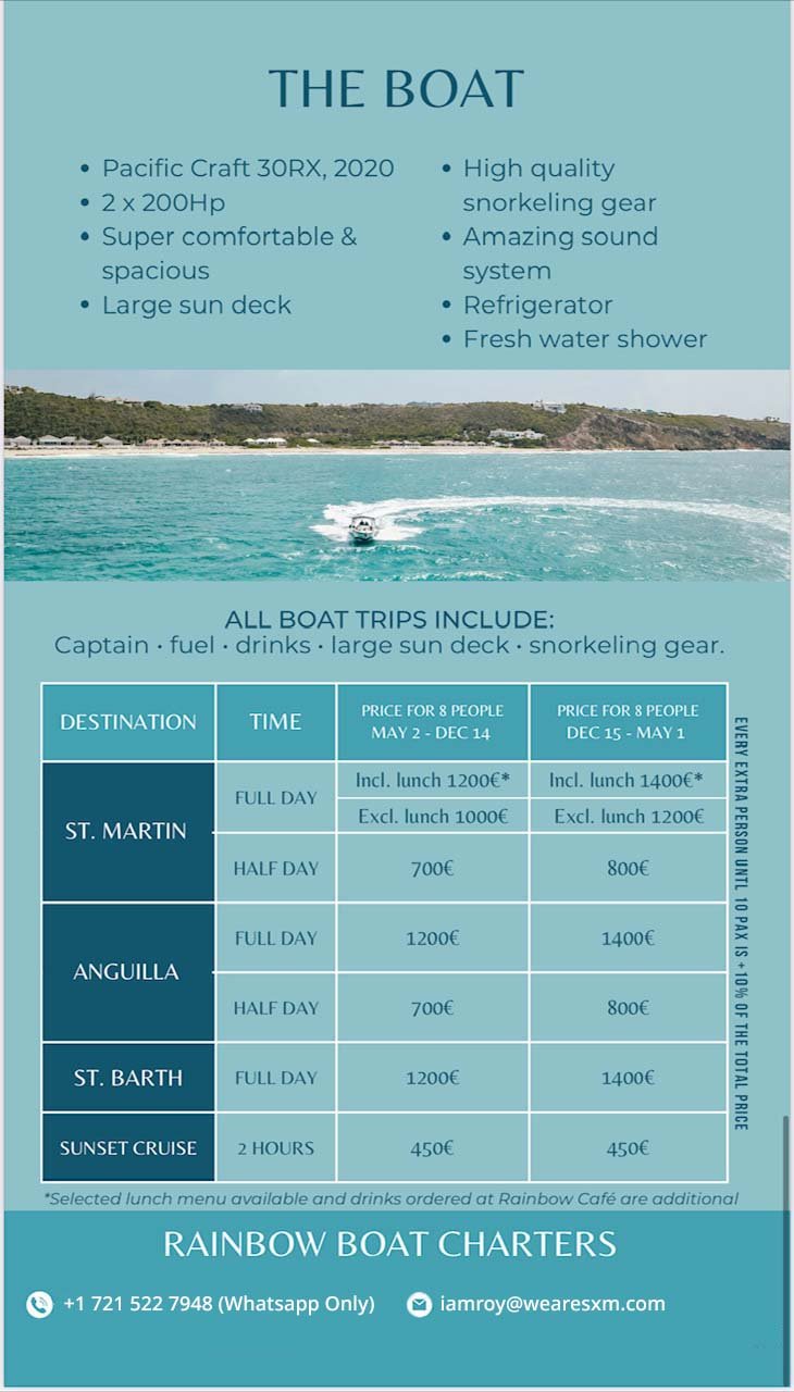 Charter options and Pricing with Rainbow Charters – Exclusive Rate Rainbow Charters SXM Day Charter Special - Best Charter Price, Cheapest Boat Charter St Maarten