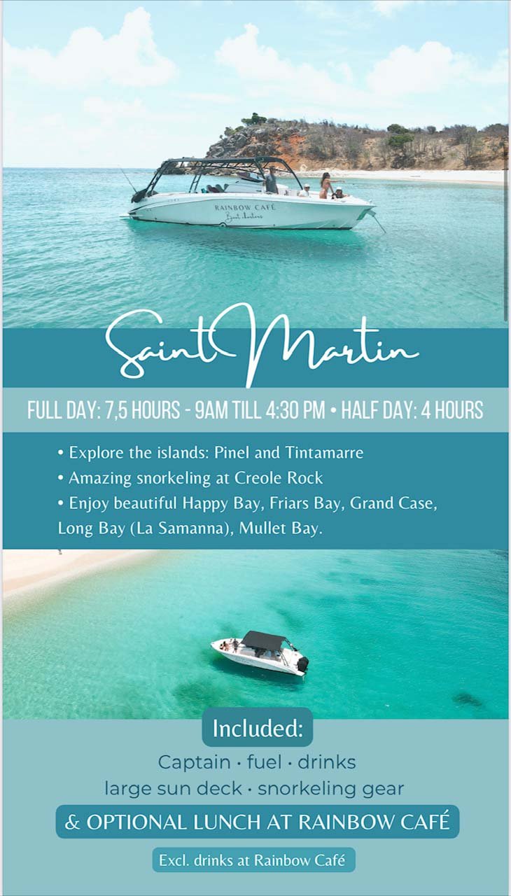 Saint Martin Charter with Rainbow Charters – Exclusive Rate Rainbow Charters SXM Day Charter Special - Best Charter Price, Cheapest Boat Charter St Maarten