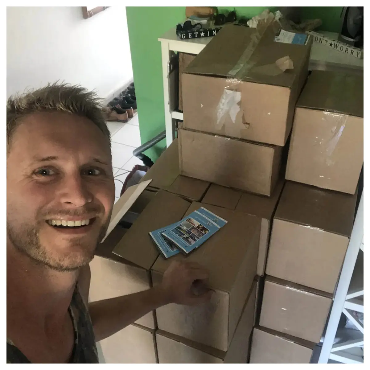 The first pallet of books arriving in 2019 for We Are! SXM, marking the launch of their community-focused literacy initiative