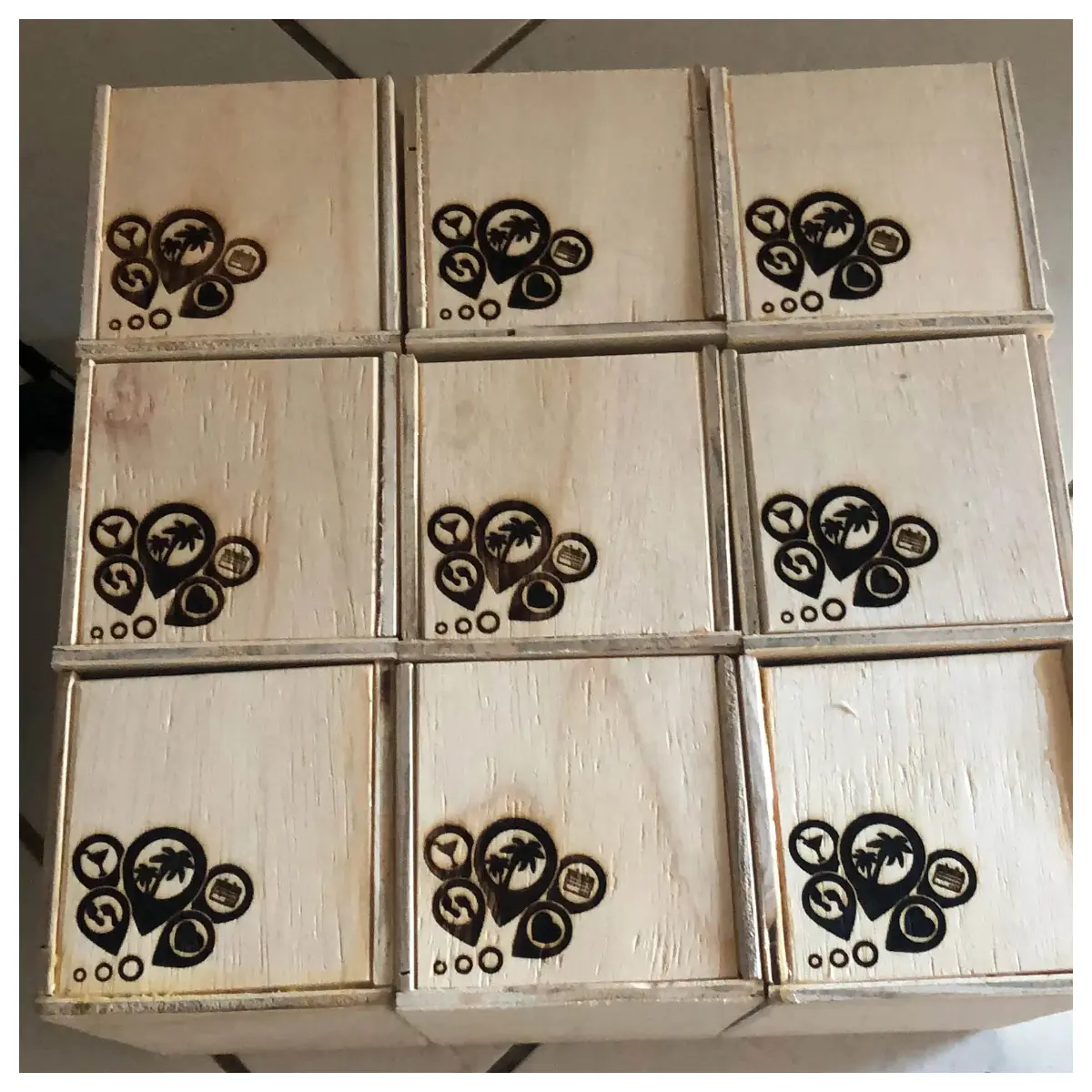 Island Pocket Guide wooden boxes, crafted from sustainable materials, featuring eco-friendly designs and island-inspired motifs