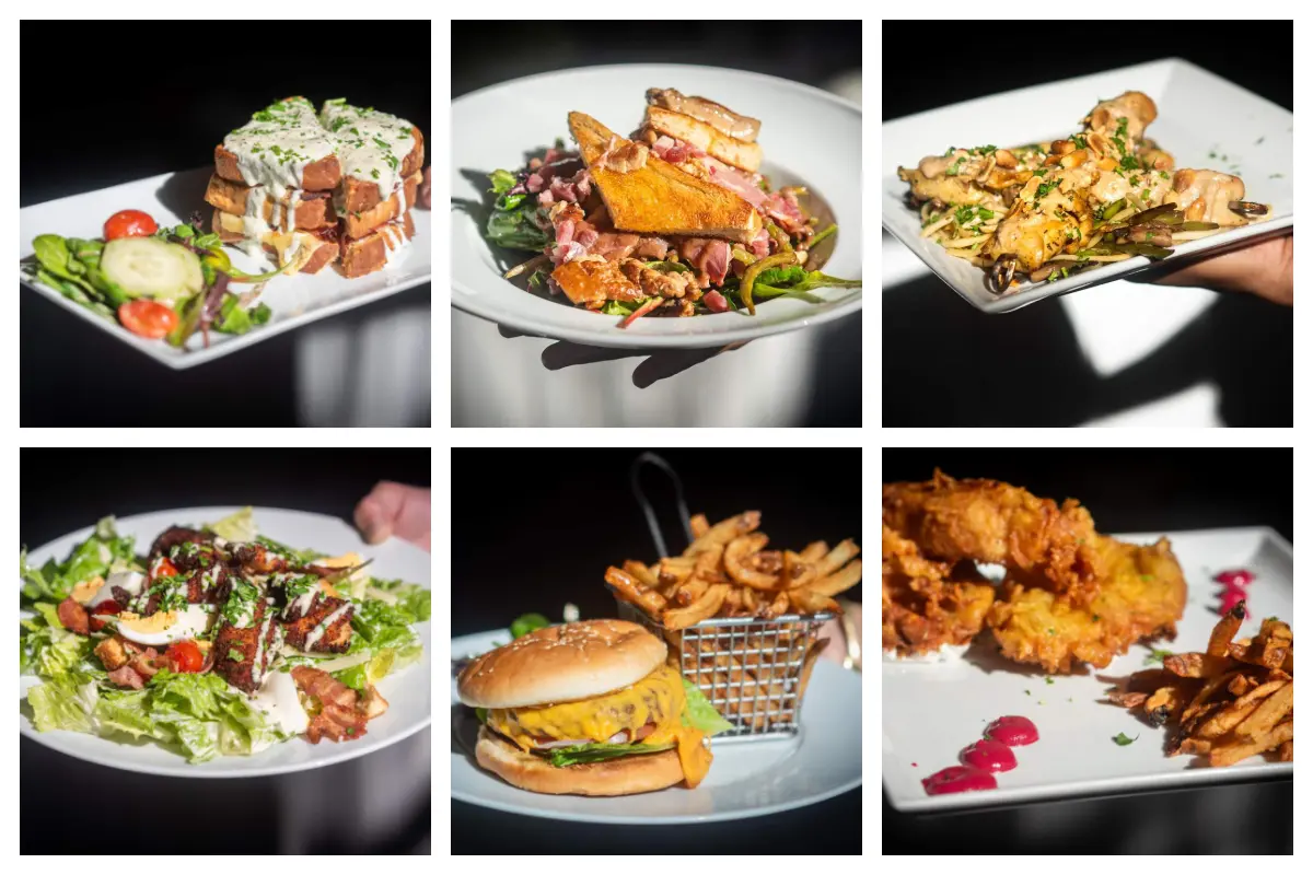 K Like Karakter Beach Club dishes: burgers, fish & chips, saté, and salads