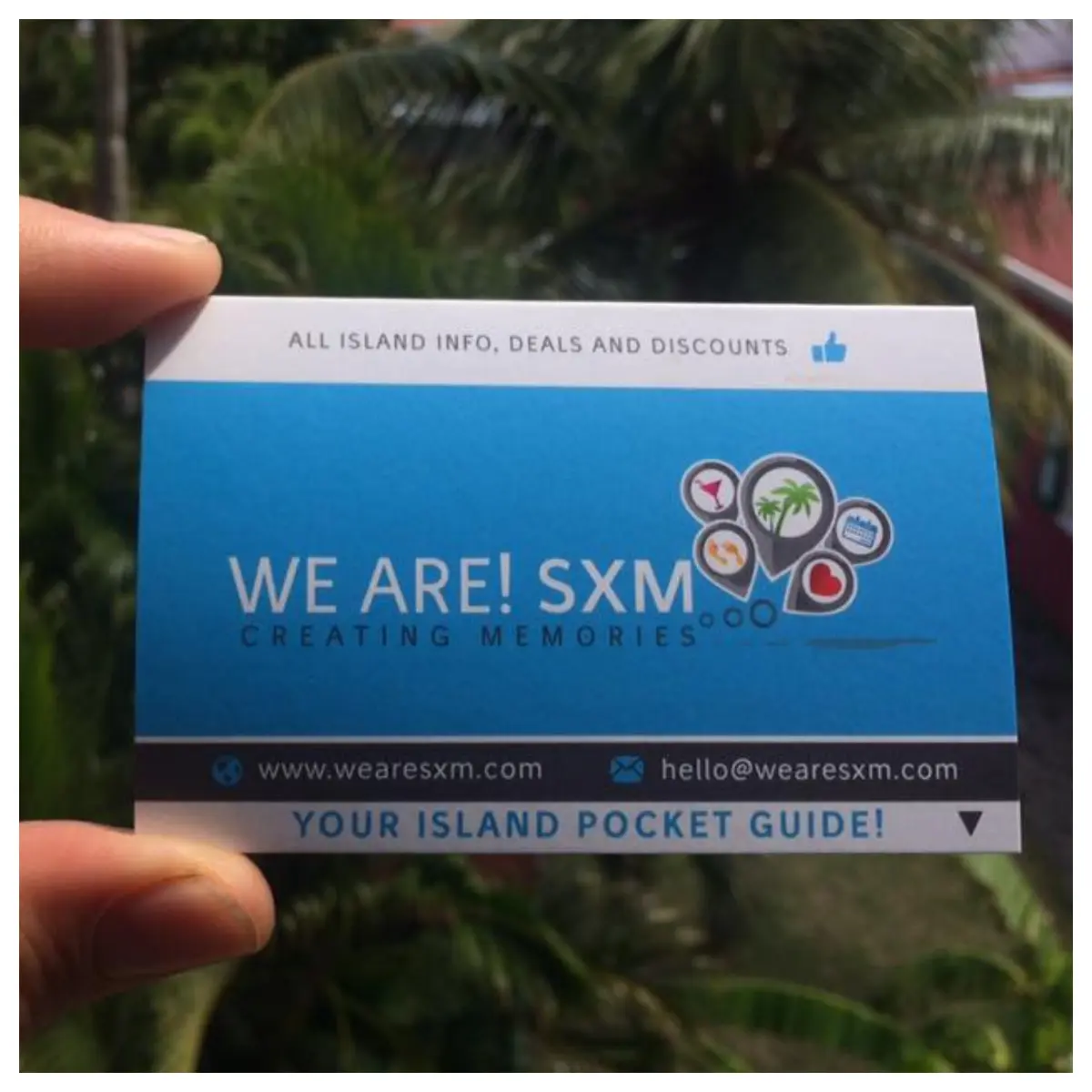 We Are SXM's first promotional cards featuring the 'One Love, One Life, One Island' slogan, symbolizing unity and tourism revival in St. Maarten – St. Martin post-COVID-19.