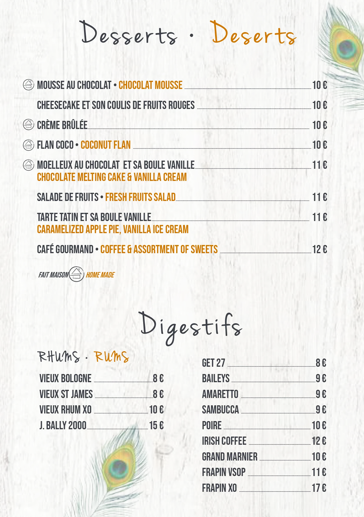 Rancho del Sol 2024 dessert and after-dinner drinks menu, St. Martin
