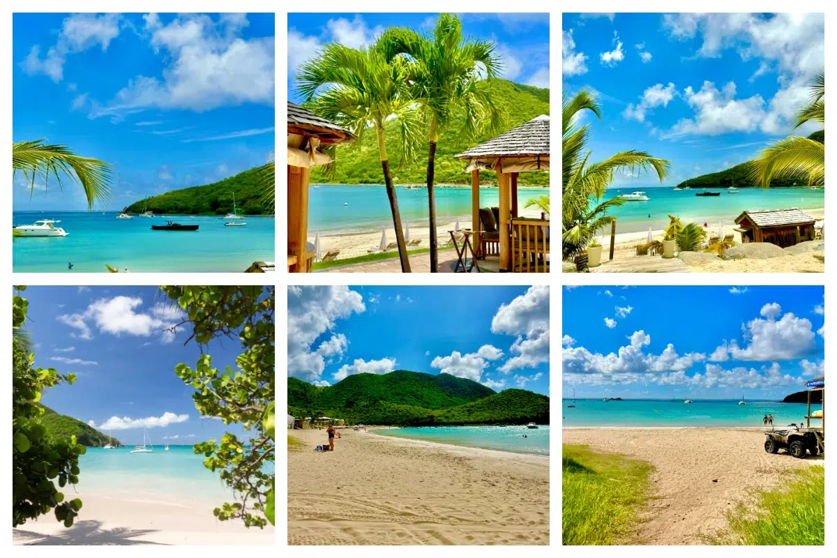 Anse Marcel Stunning view Tranquil Anse Marcel Beach, St. Martin—clear turquoise waters and lush hills
