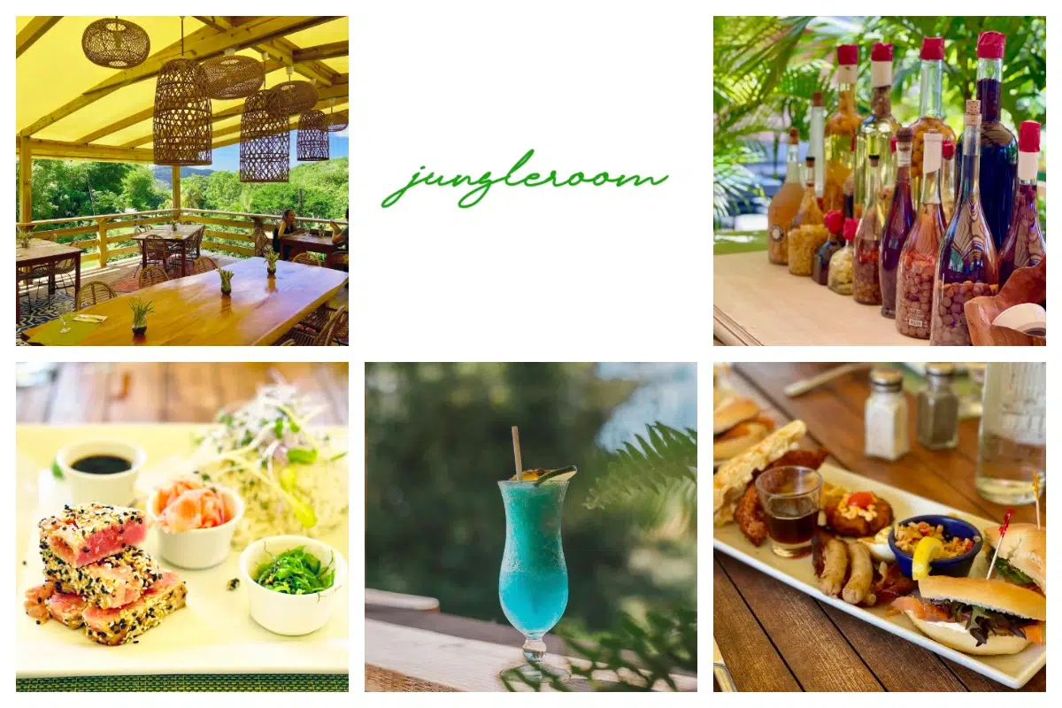 Jungleroom, SXM, Delicious dishes Jungle Room at Loterie Farm, Rambaud, St. Martin—gourmet dishes in a lush rainforest setting
