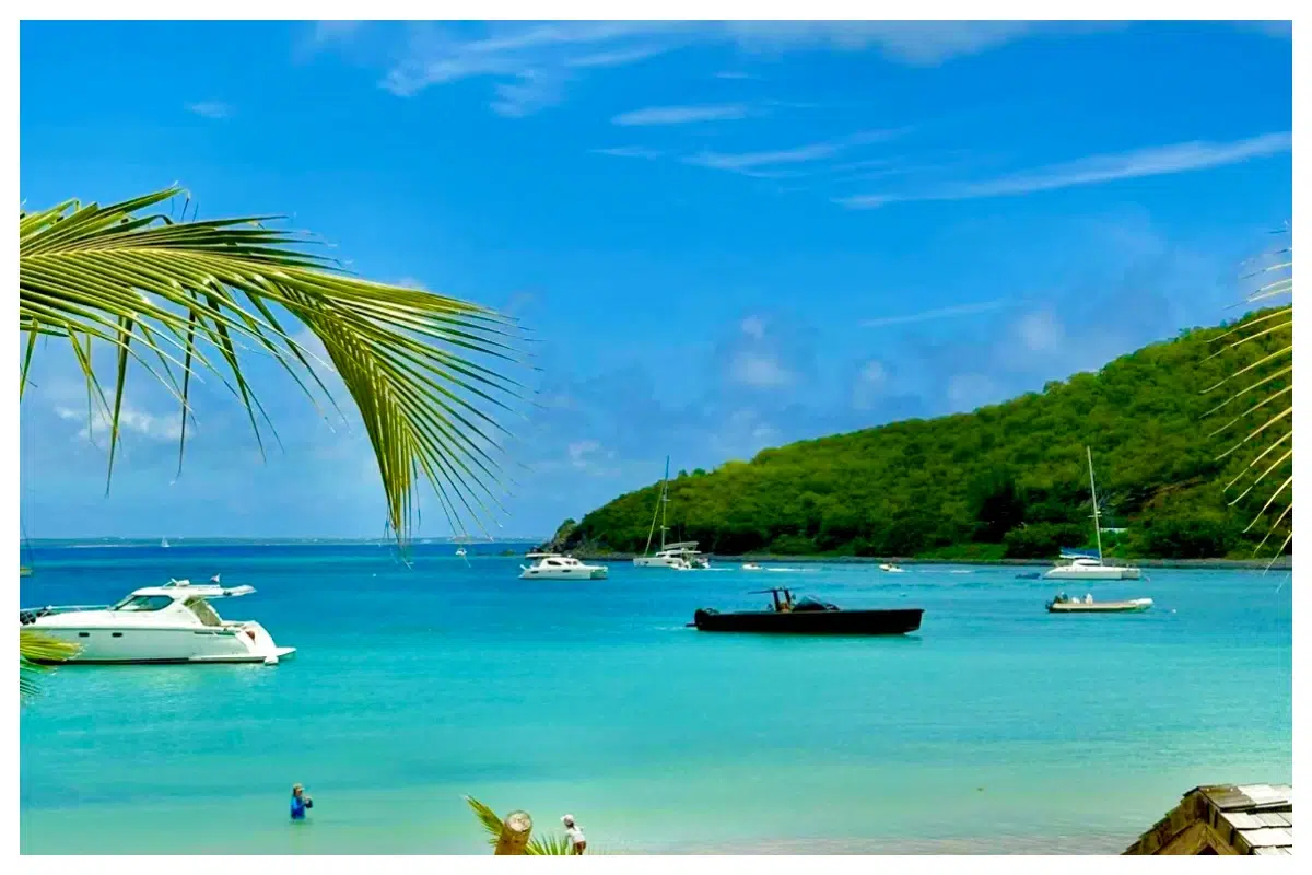 Stunning view of Anse Marcel Panoramic view of Anse Marcel Beach, St. Martin—pristine white sand and turquoise waters.