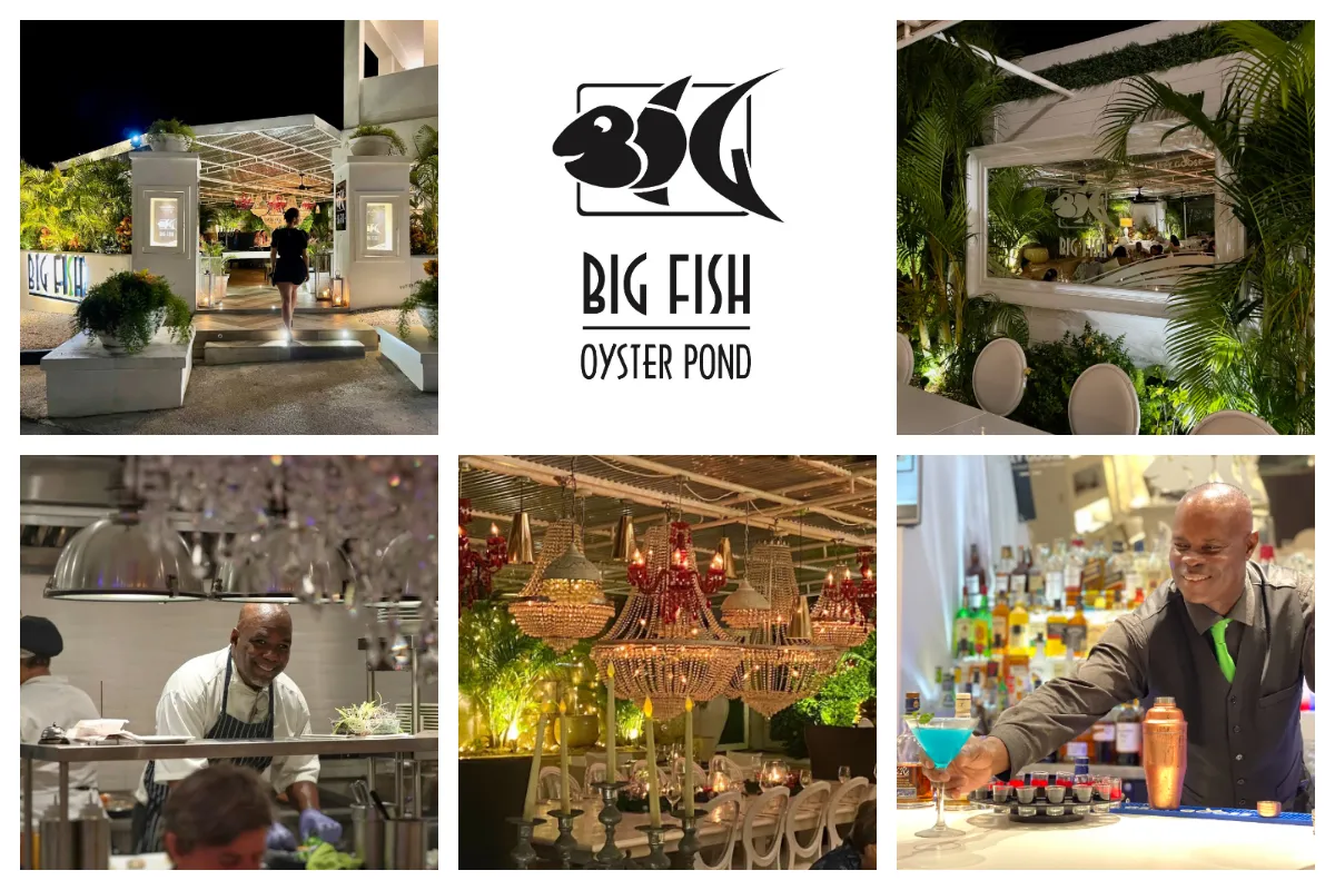 Big Fish Oyster Pond St. Martin - Fine Dining, Chic white decor, Chandeliers, Local Fish Restaurant - Great Service Google Intro