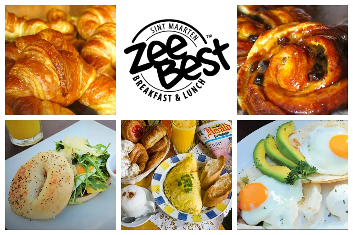 Zee Best Breakfast & Lunchroom | Location Simpson Bay and Bakeshop/Bakery Airport Road. Zee Bagel, Eggs, Ommelette, High Tea, Coffee.