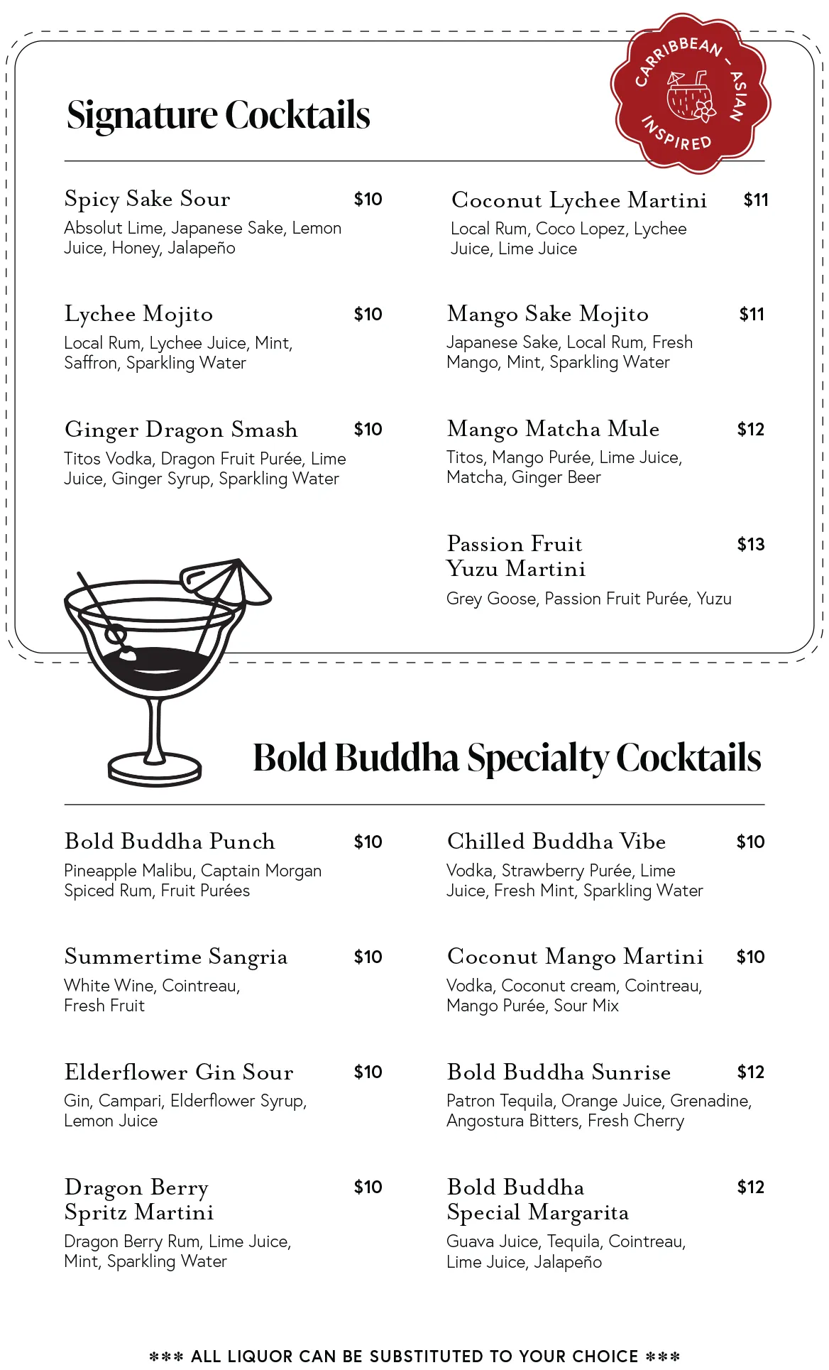 Signature cocktails at Bold Buddha in Philipsburg, St. Maarten