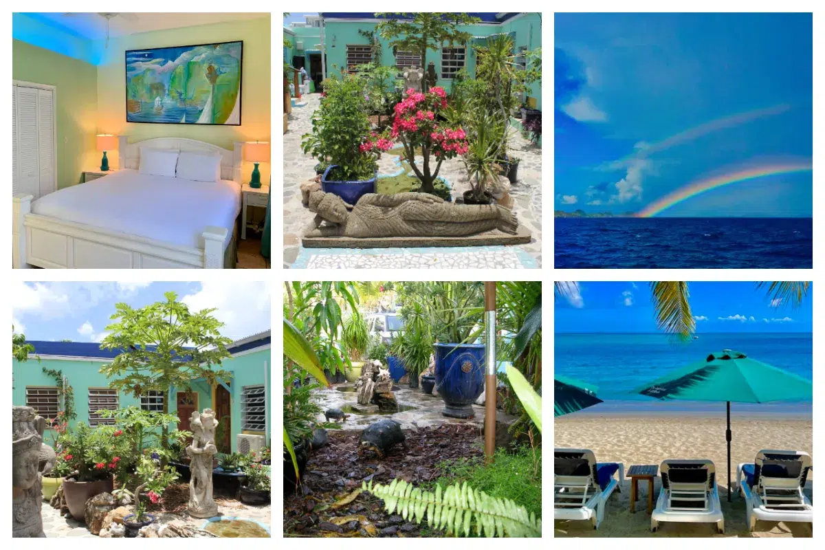 Azure Boutique Hotel & Art Gallery - Simpson Bay Beach - Centrally located, Artistic Rooms, Right on Beach, Lush Garden, Turtles, Nature, Sunsets, Beach View.