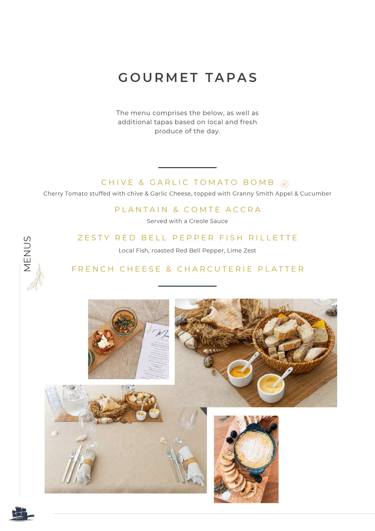 Pyratz Gourmet Charters Groumet Tapas Menu 2025