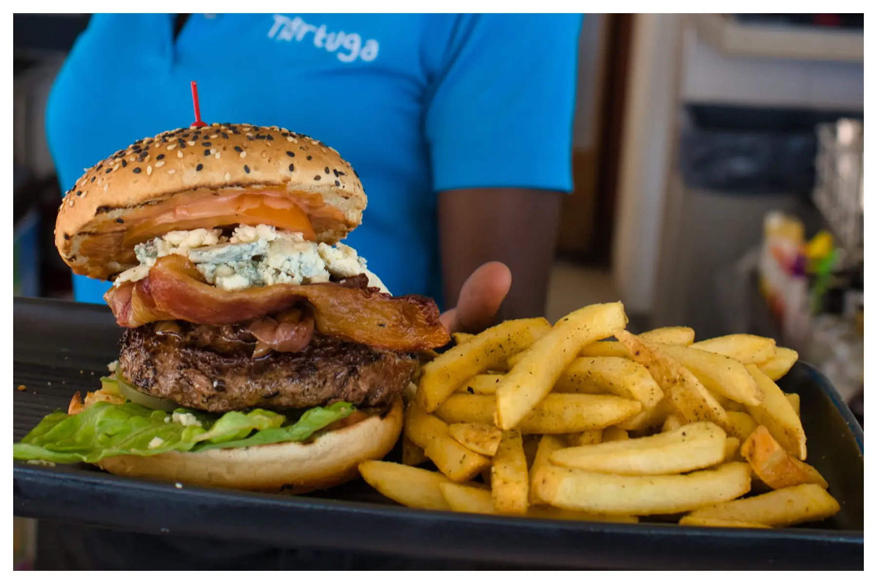 Blue Cheese Burger at Tortuga on Maho Beach