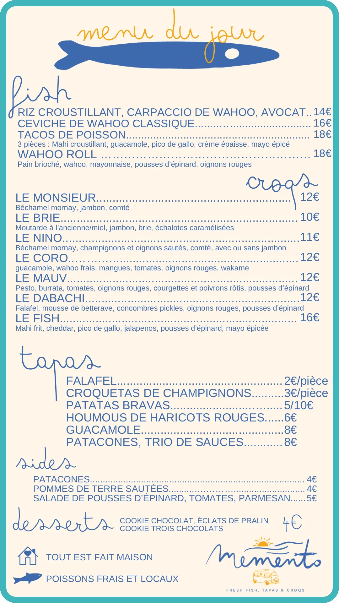 Memento Food Truck Menu Fresh Meals