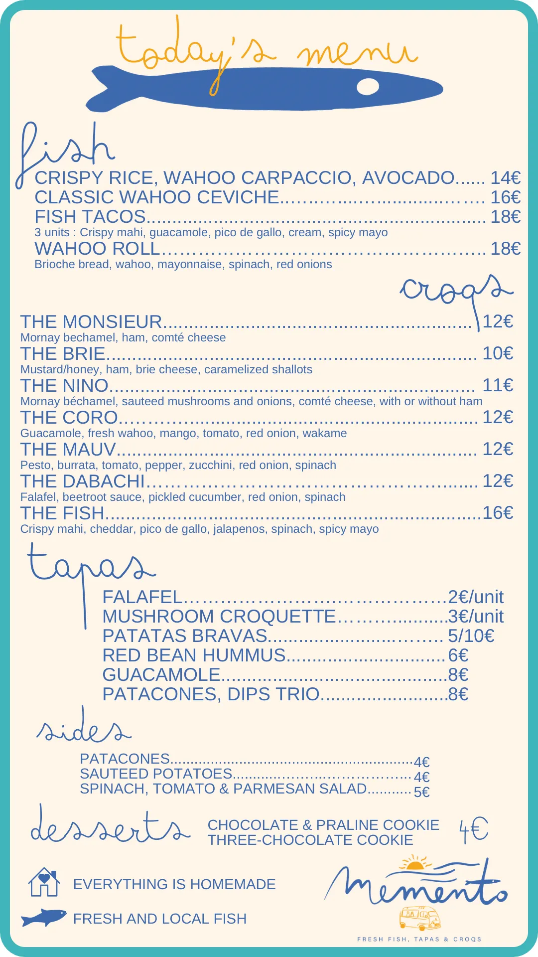 Memento Food Truck Menu Fresh Meals