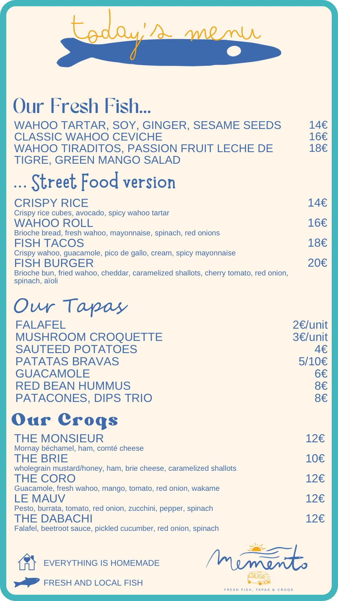 Memento Food Truck Menu Fresh Meals