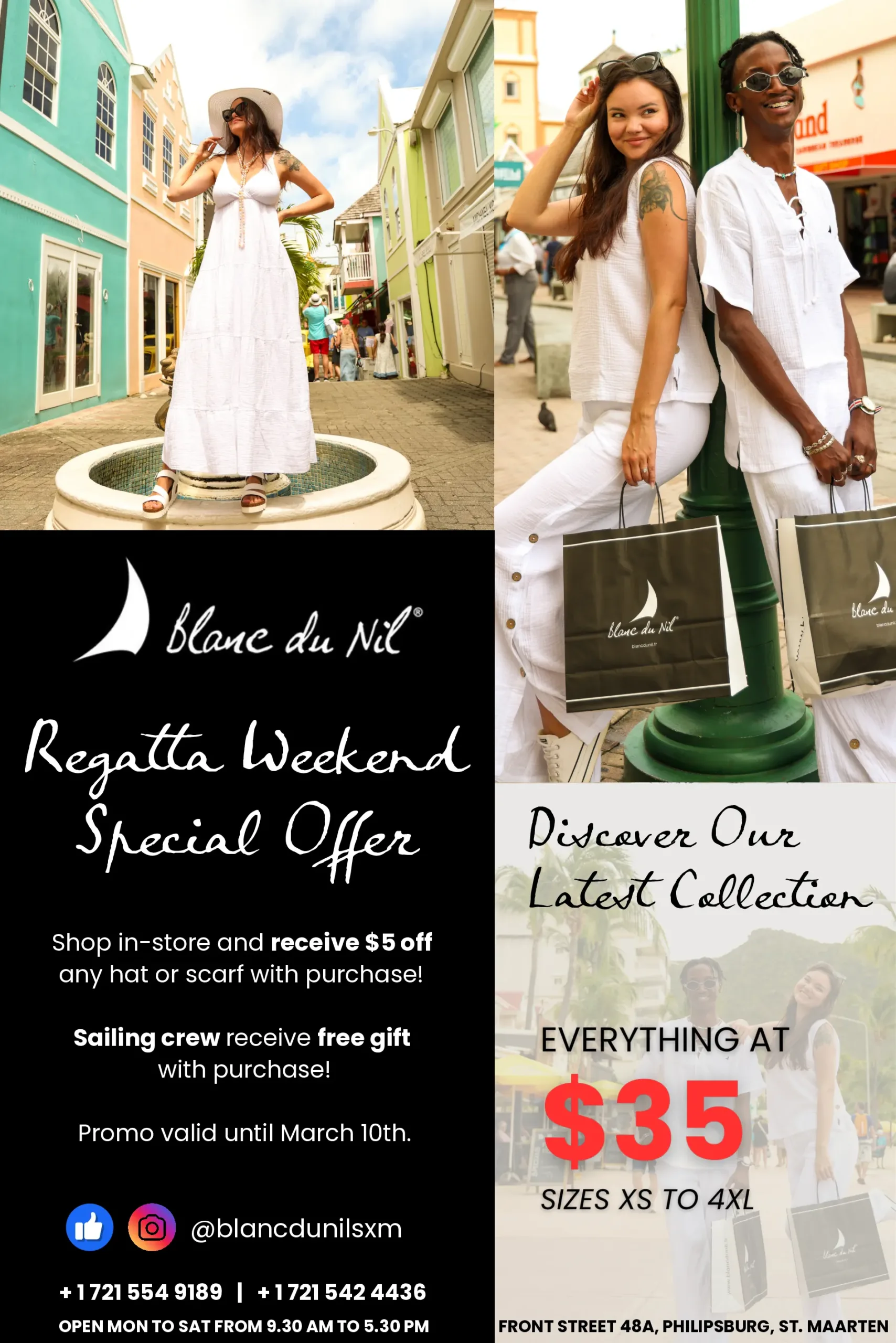 Blanc du Nil in Front Street St Maarten - High-Quality Cotton White clothes at only $35