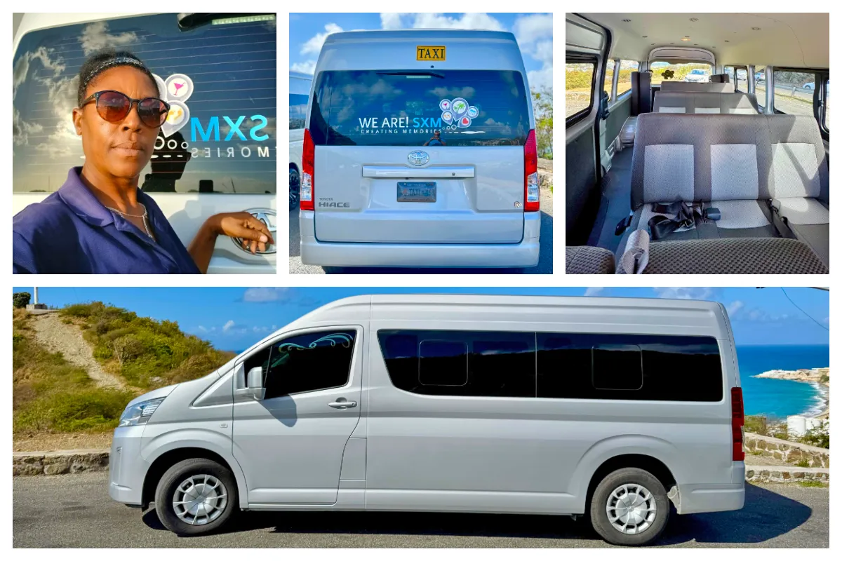Grand Case Dock right on the Beautiful Beach2 Miss Rosi Taxi 468 -Grey Toyota Bus, Group transport