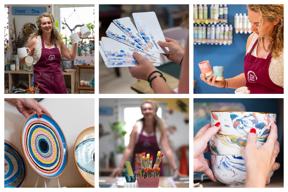 Guests painting vibrant ceramics in Pinky Chich’ Atelier studio, Hope Estate