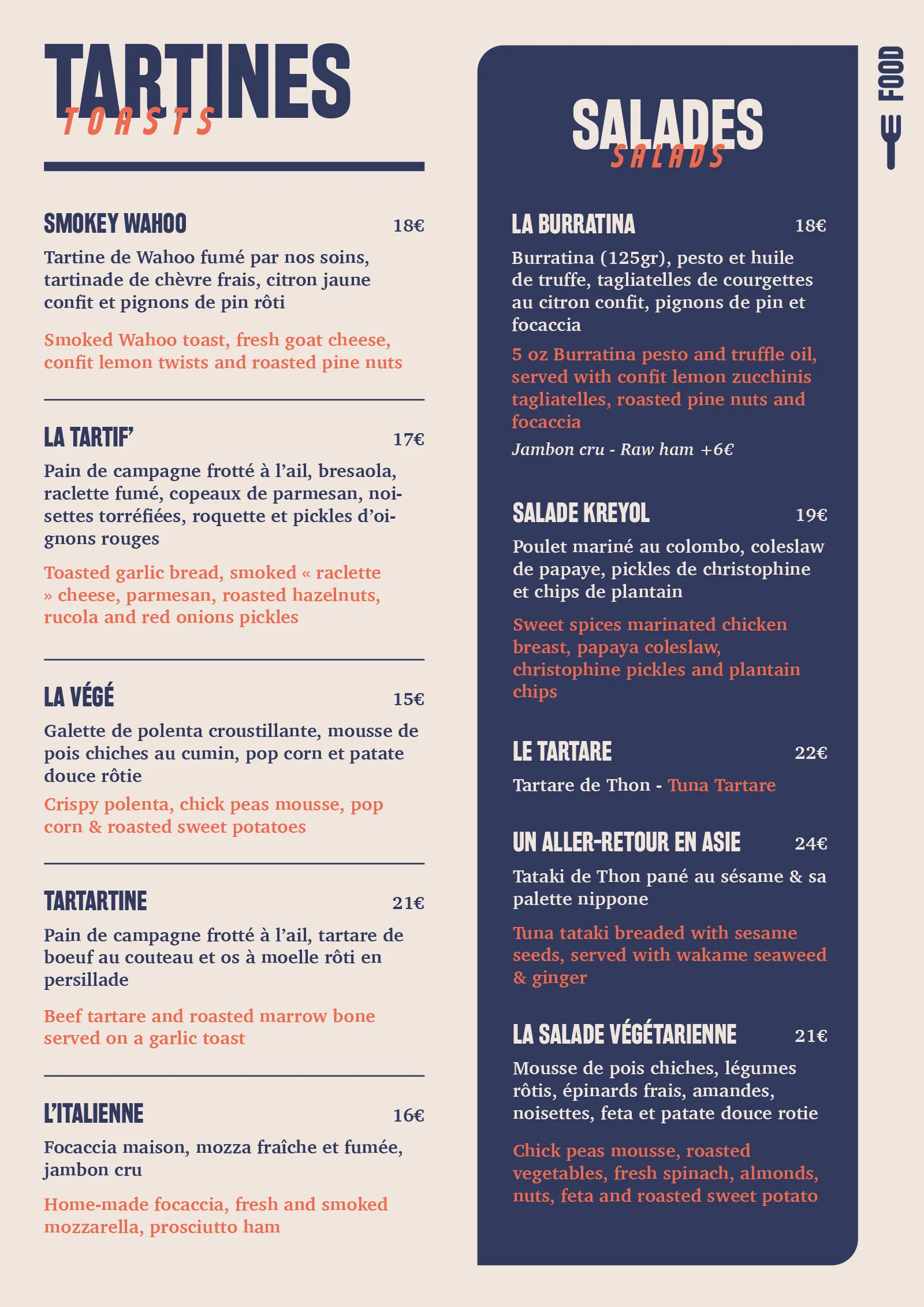 Blue Martini Menu 2025 - Tartines & Salads