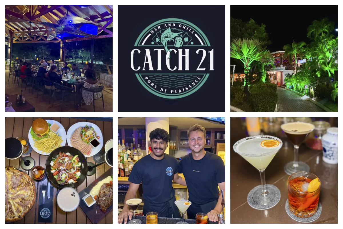 Catch 21 – Sport Bar & Restaurant Located in Port de Plaisance Cole Bay “Catch 21 Marine Sports Bar & Grill in Philipsburg, St. Maarten – lively atmosphere, seafood, burgers, and handcrafted cocktails.”