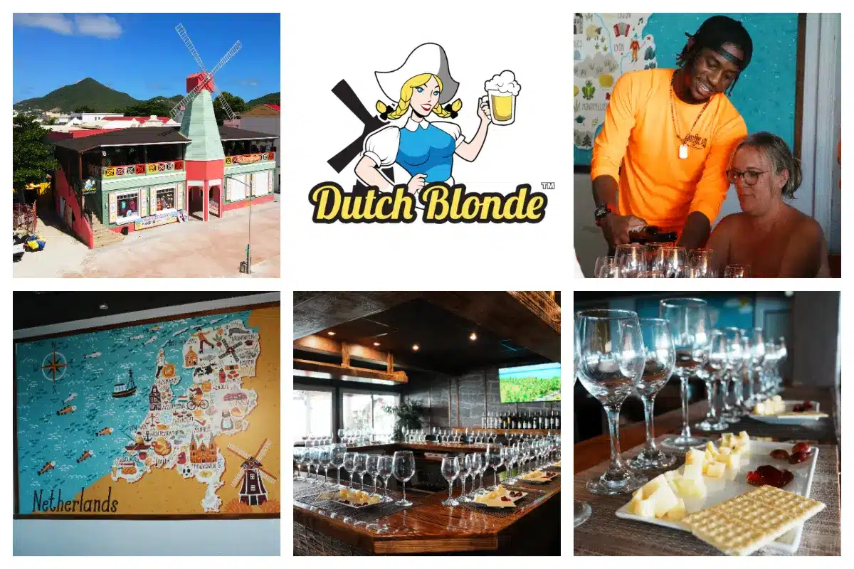 Dutch Blonde wine and artisanal cheese experience on the island, St. Maarten Dutch Blonde Beach Bar and Restaurant - Philipsburg, Local Beer, Beer Garden, Boardwalk, Dutch Windmill