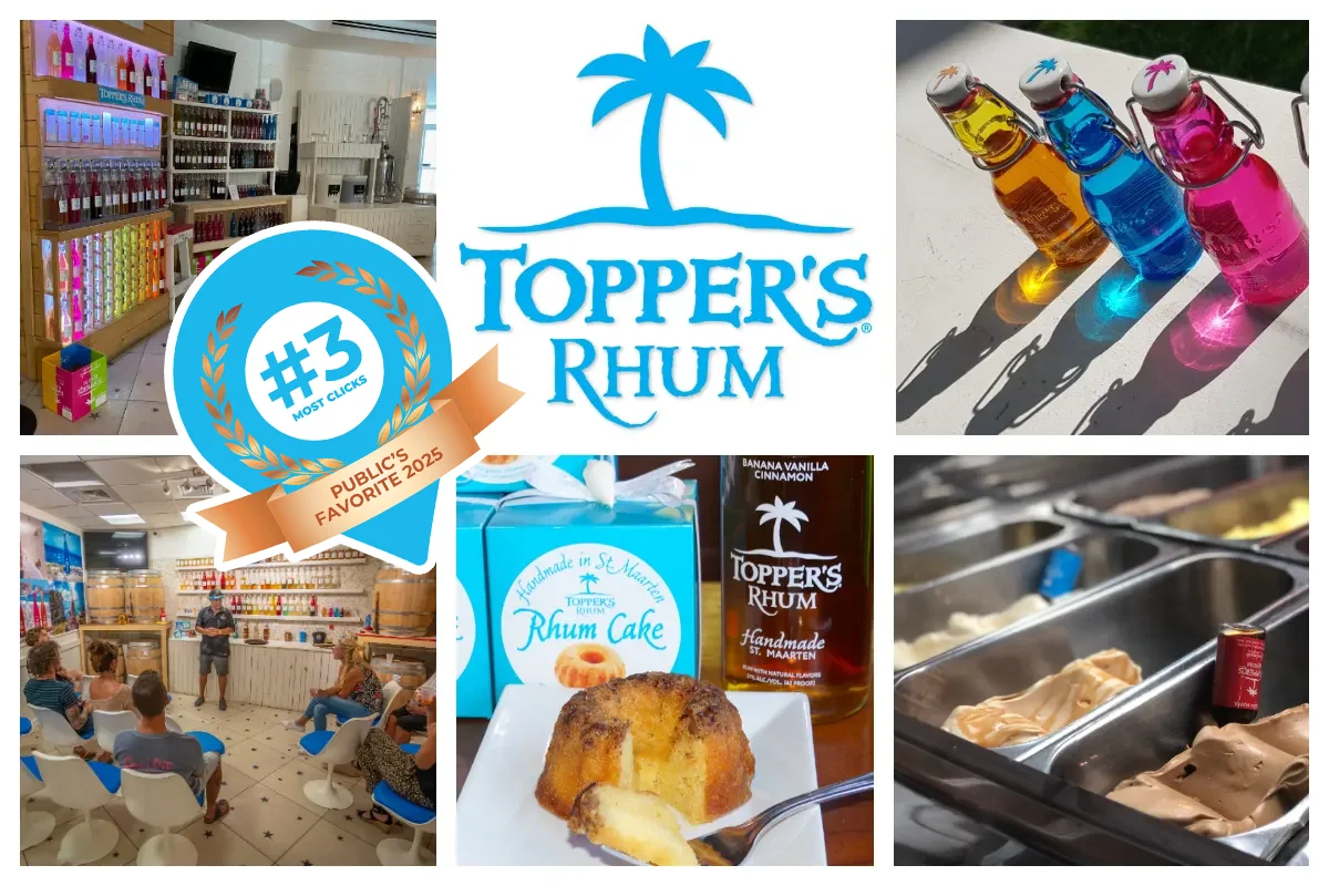 Topper's Rhum Damıtımevi Simpson Bay - Dondurma, rom, kek ve ada hatıra eşyaları