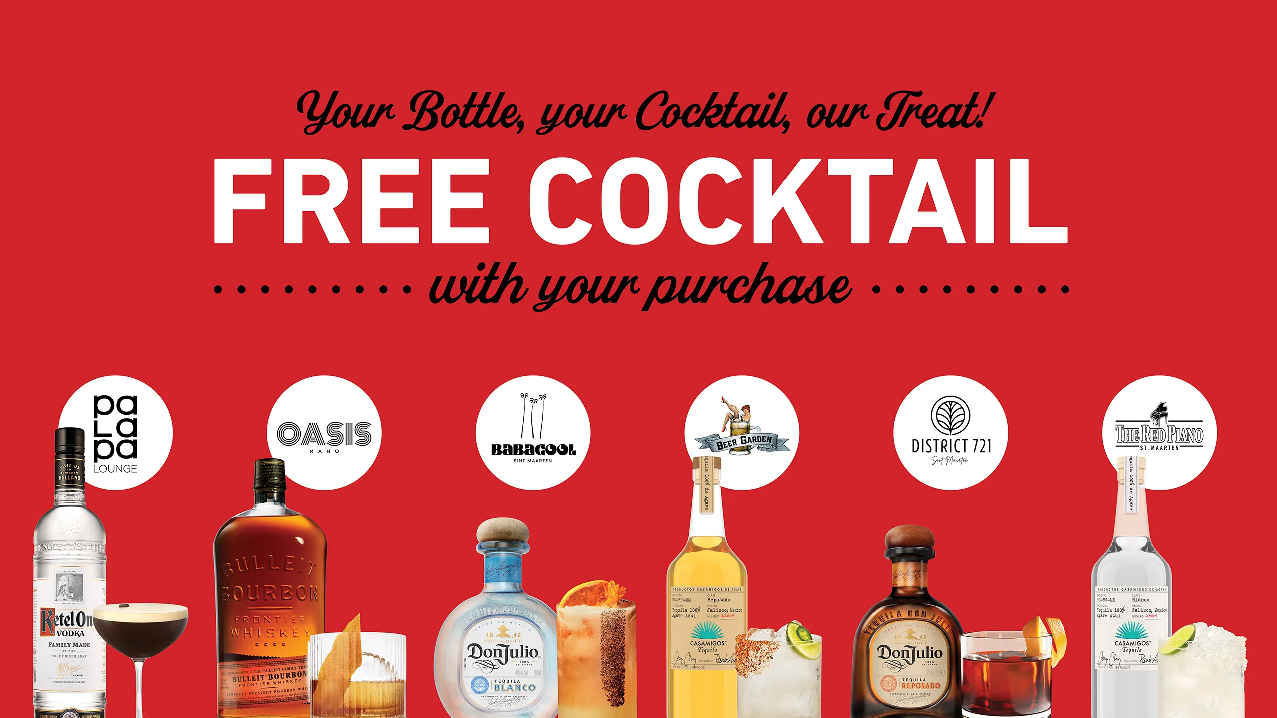 Free cocktail arrival special banner in St. Maarten 2026