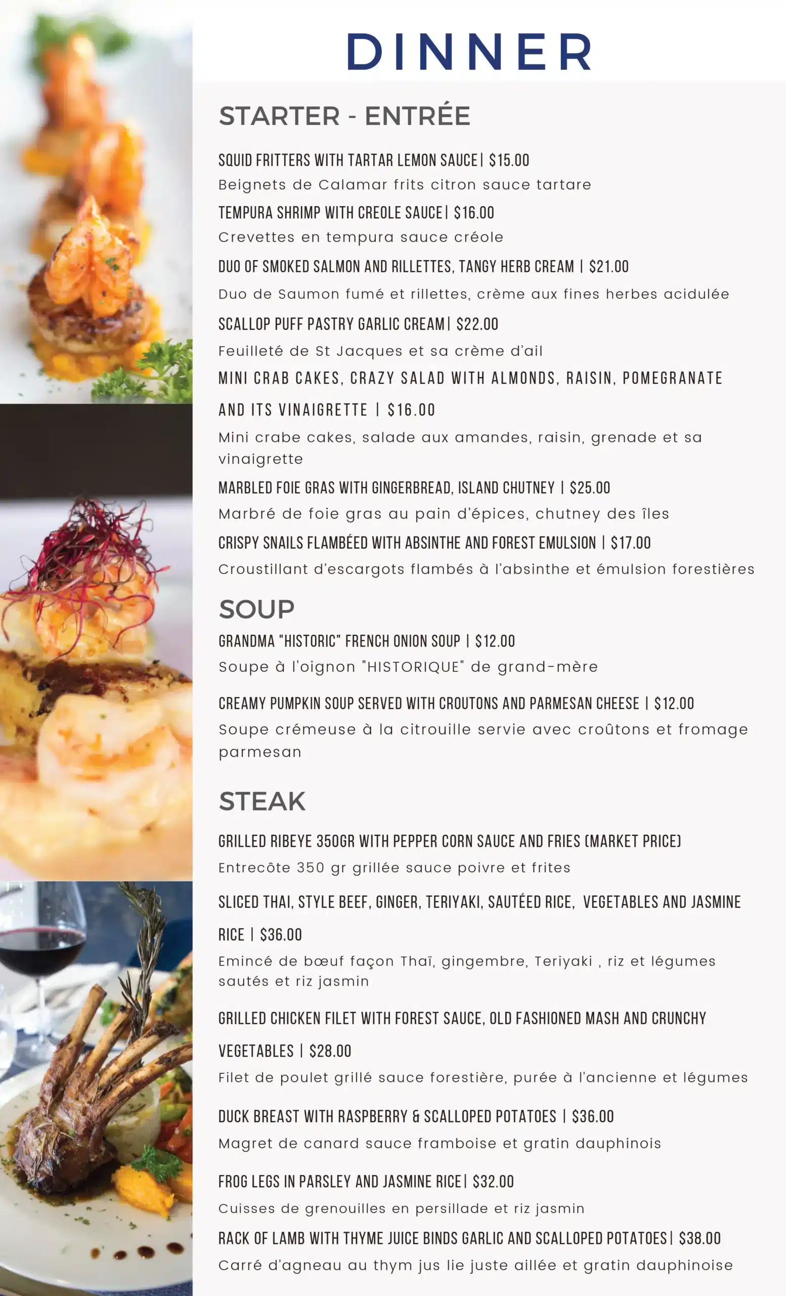 La Perla Bleu - French Cuisine Dinner Menu