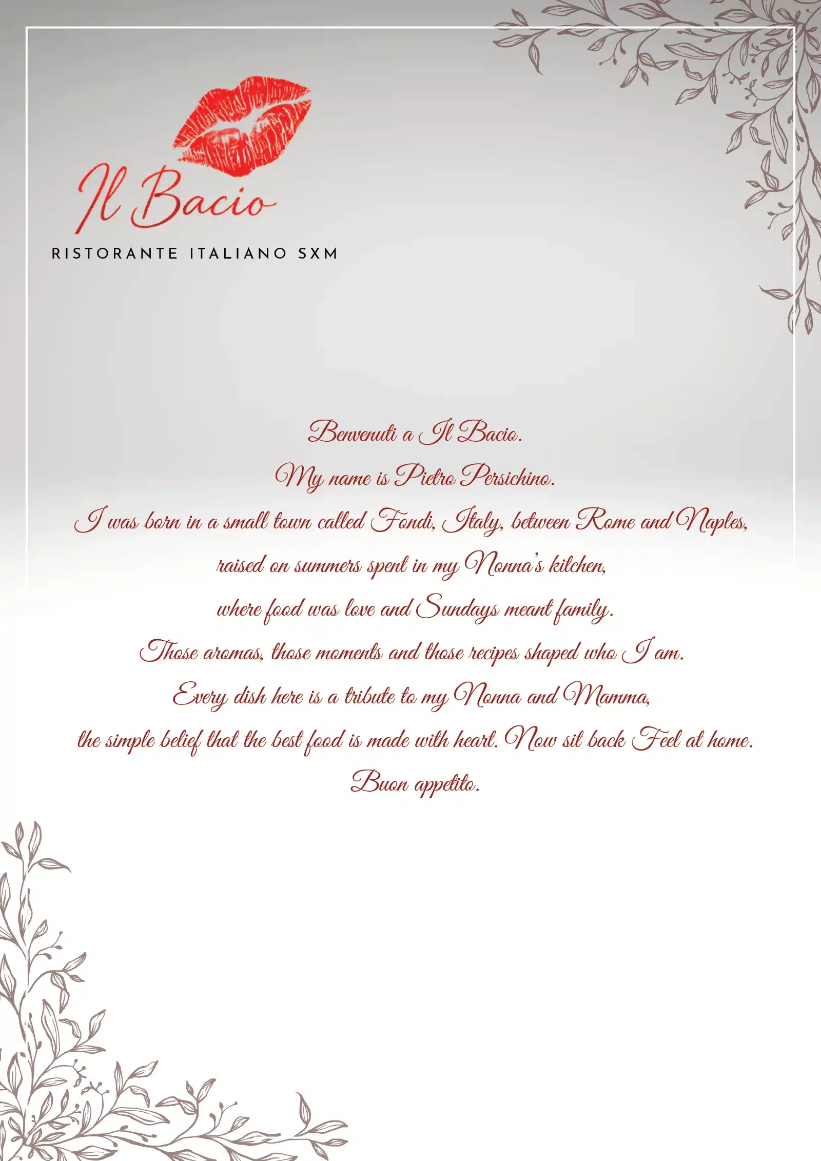 Il Bacio SXM Dinner Menu 2026