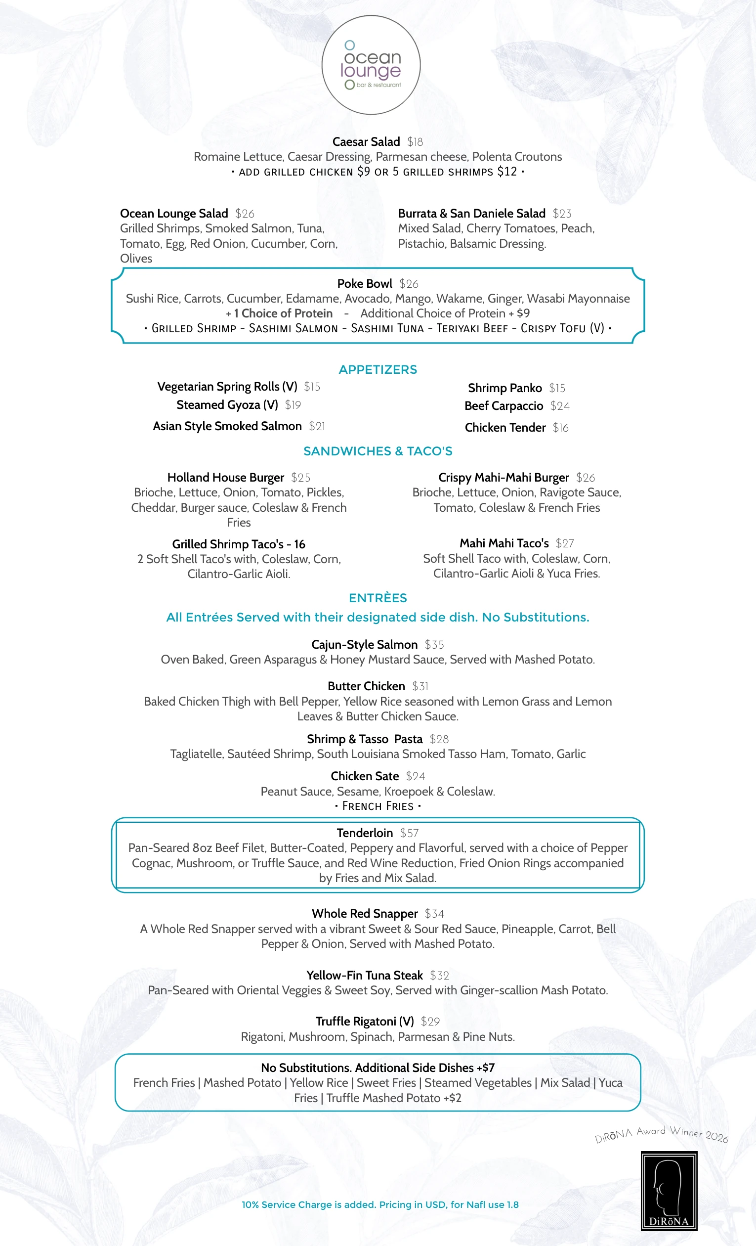 Lunch Menu Season 2025 Summer Season