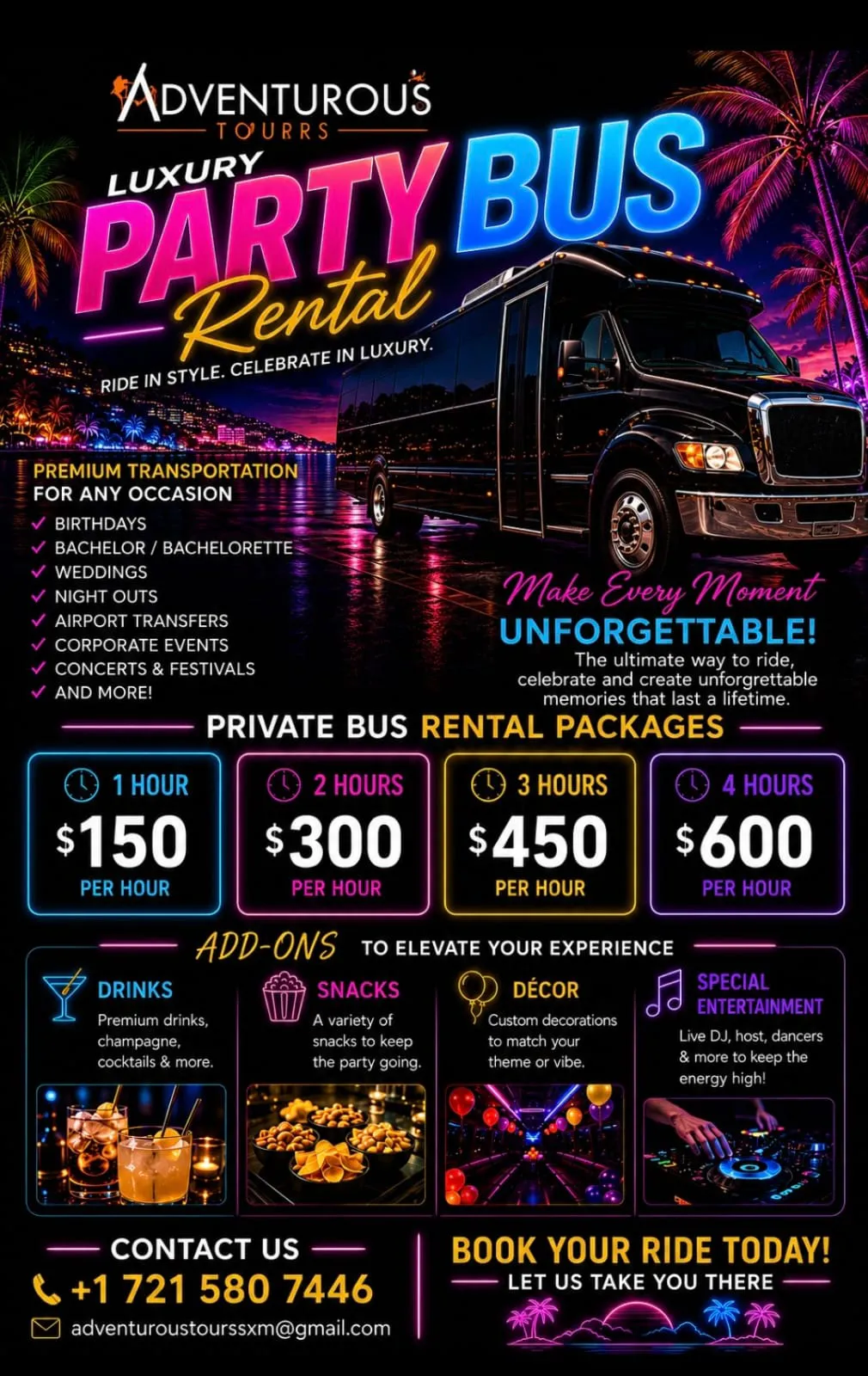 Adventurous Luxury Party Bus Rental, Celebrate In Luxury