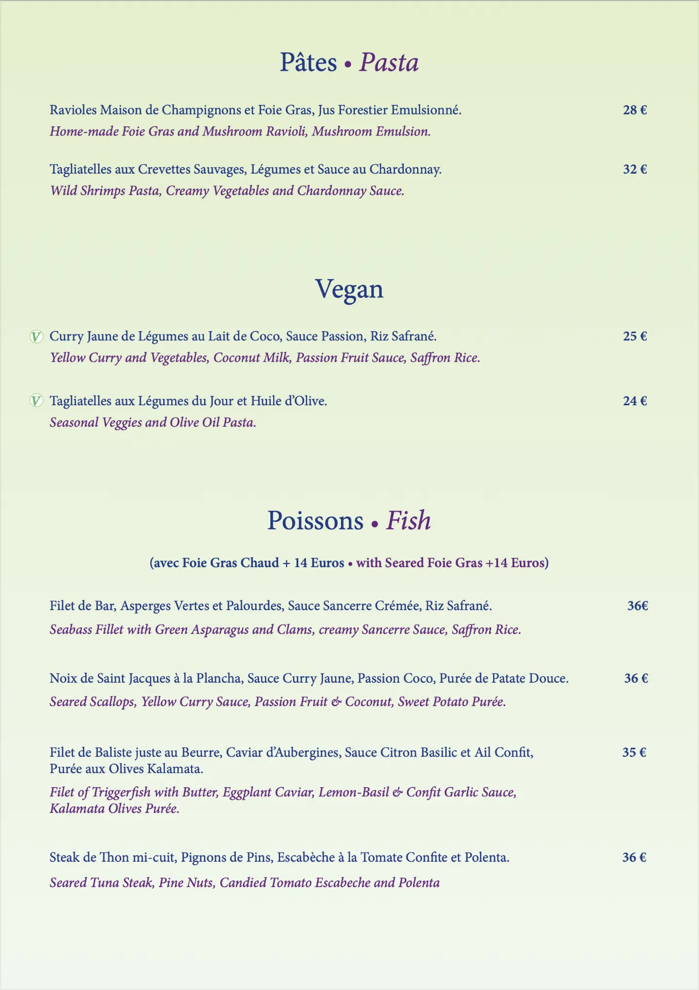 L'Astrolabe Menu - Meat Dishes, Steaks