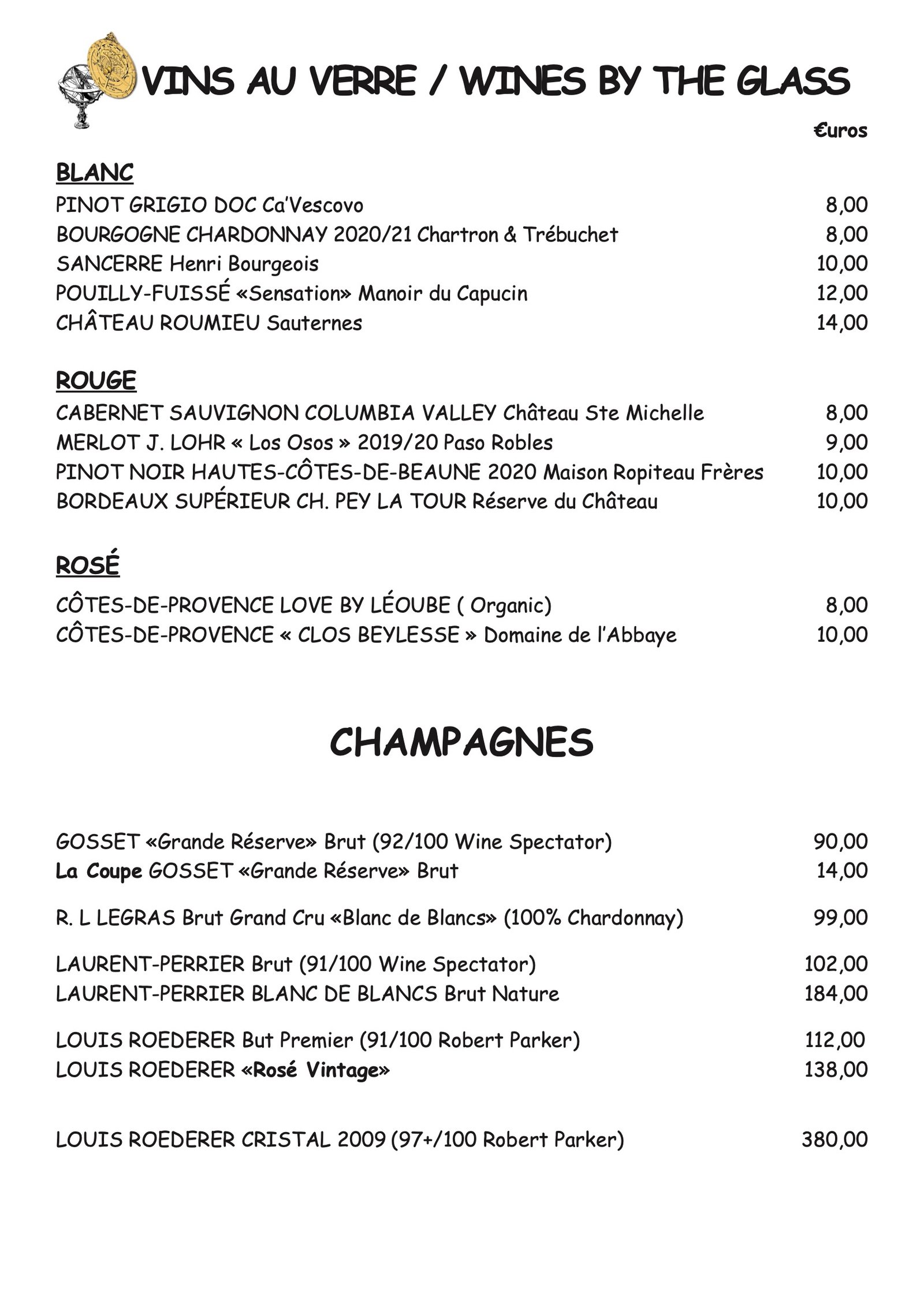 L'Astrolabe Menu - Soups, Appetizers and Salads