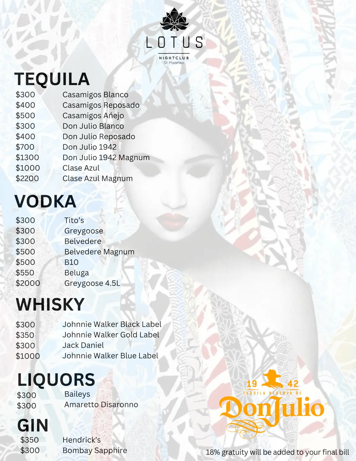 Lotus VIP Bottle Menu 2026: Champagne, Cognac, Rum, Liquor